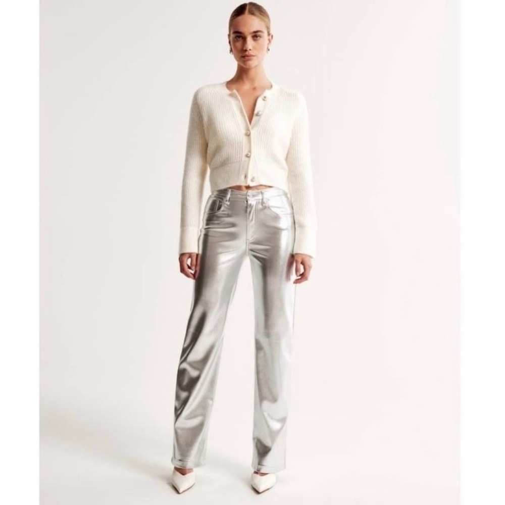 Abercrombie & Fitch Sz 28 Metallic Silver Straight Leg Pants